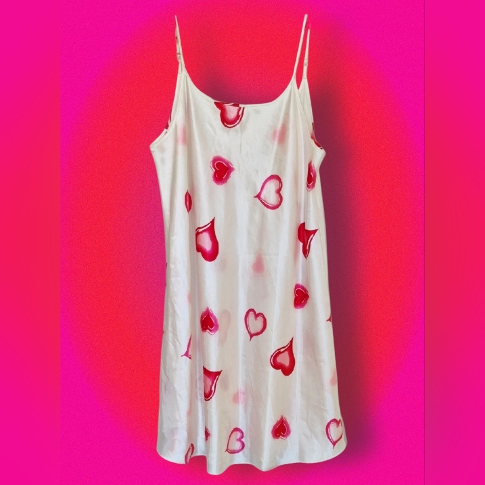 Heart Print Satin Slip Dress